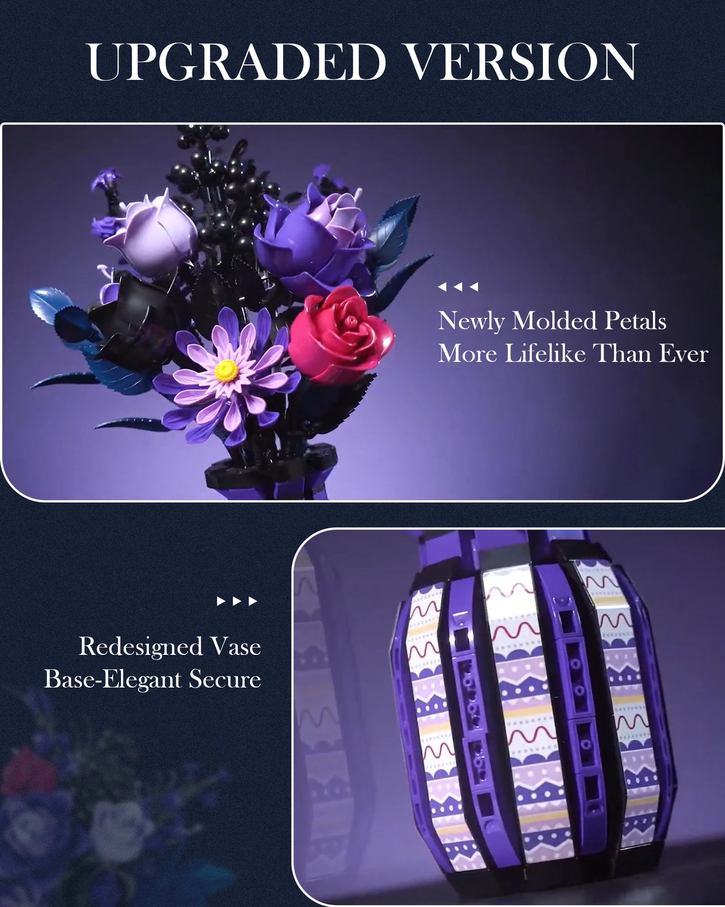 1218PCS Dark Romance Flower Building Blocks Gothic Bouquet With Vase Model Educational DIY Toy Desktop Decoration Gift For Adult