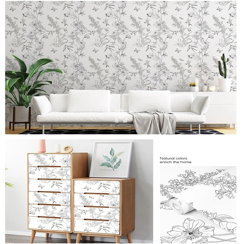 Bamboo wallpaper modern geometric contact paper black stripes detachable self-adhesive wallpaper wall covering home decoration