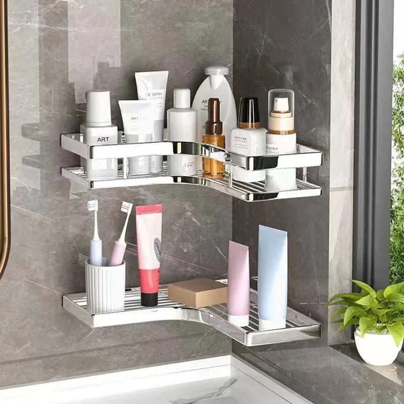New Bathroom Organizer Storage Shelf Shower Corner Rack Stainless Steel Kitchen Organizer Corner Shelf No Drill Wall Rack