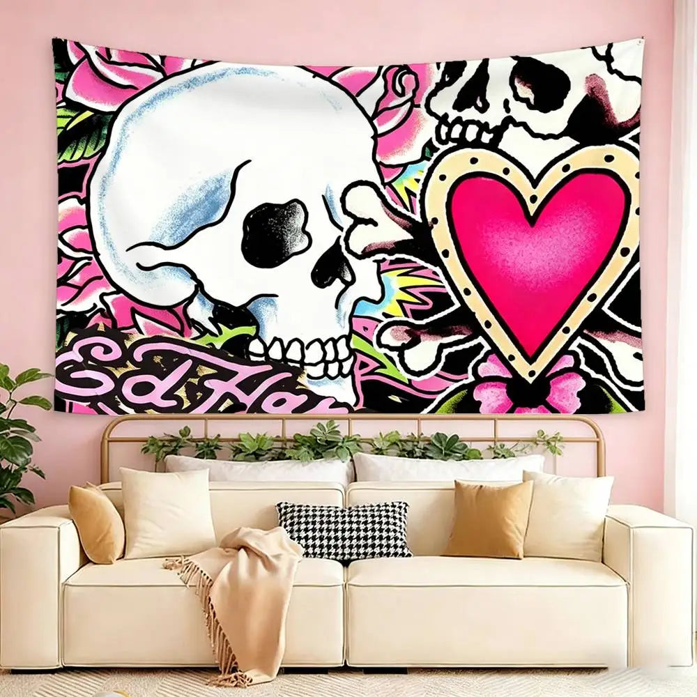 pink ed hardy wallpaper  Flags Wall Hanging Tapestry Outdoor Garage Room Decorative flag Background Blanket