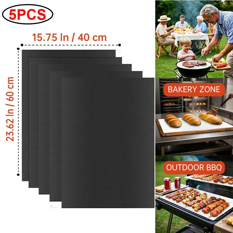 BBQ Grill Mat Non-stick Reusable Heat Resistant Extra Thick Pad Oven Liners Baking Mats Easy Clean Kitchen Outdoor Barbecue Tool