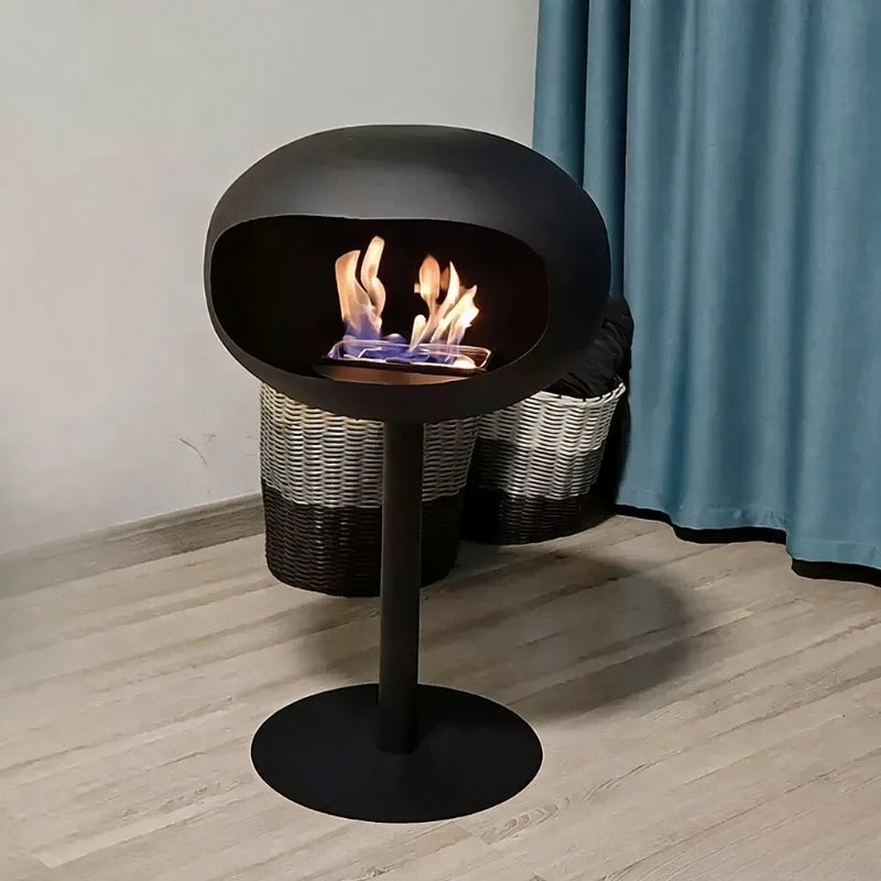 Freestanding Bioethanol Fireplace - Oval Sphere Design Smokeless Real Flame Ethanol Fire Pit for Indoor Outdoor Decor