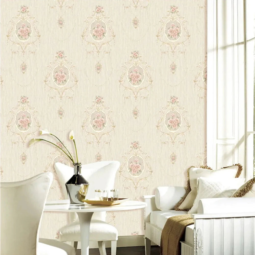 American Pastoral Non-Woven Wallpaper 3D Three-Dimensional Background Wall Home Bedroom Living Room Ab Matching Floral Wallpaper