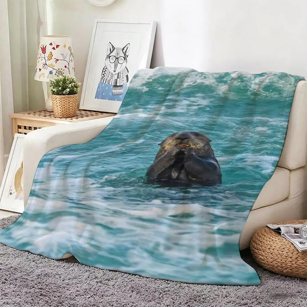 Marine animal sea otters Throw Soft Warm Throw Blanket for Bedroom Living Room Bed Travel Camping Picnic Gift