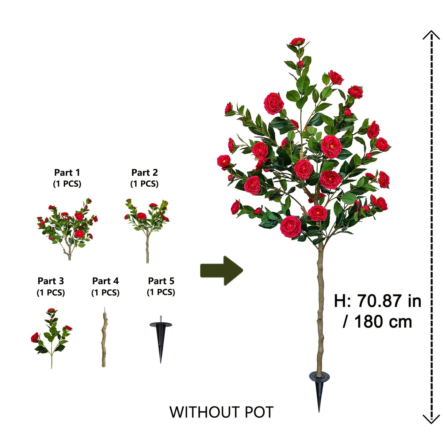 90-180CM Artificial Red Camellia Plant Ornament indoor outdoor for home wedding room balcony garden decoration for Christmas