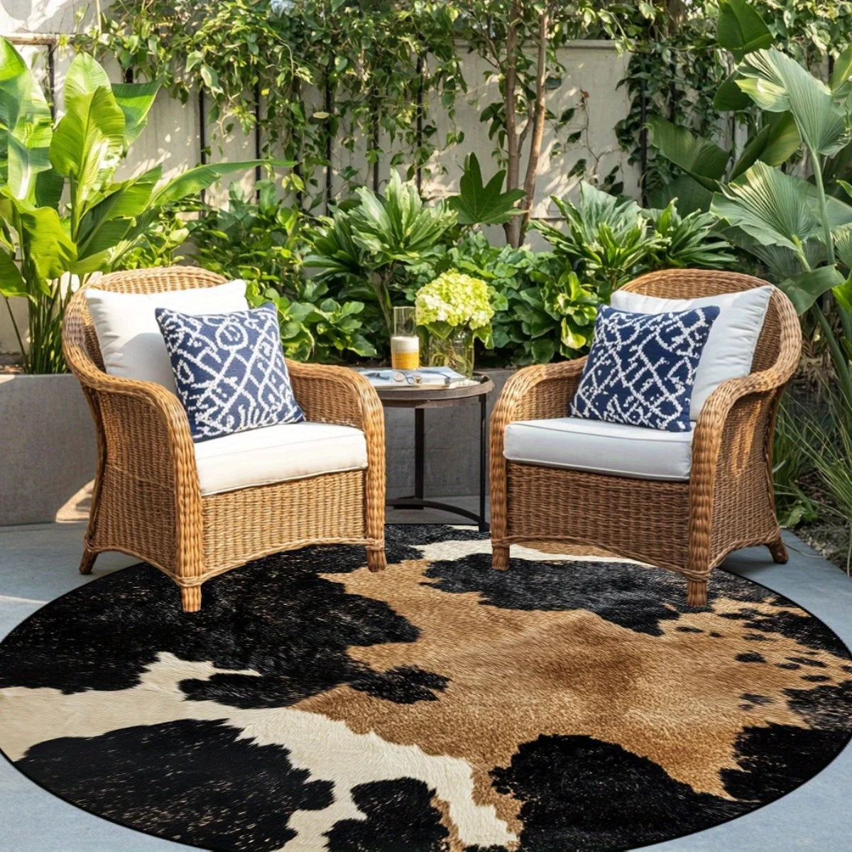 1PC Cow Print Round Rug, Soft Polyester, Black & White Design, Lightweight & Washable, for Living Room/Bedroom