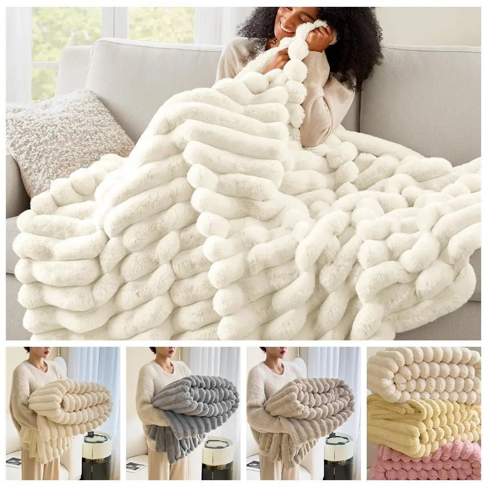 New Cotton Warm Blanket Spandex Solid Color Throw Blanket Skin-Friendly Double Sided Plush Striped Blankets Home Office