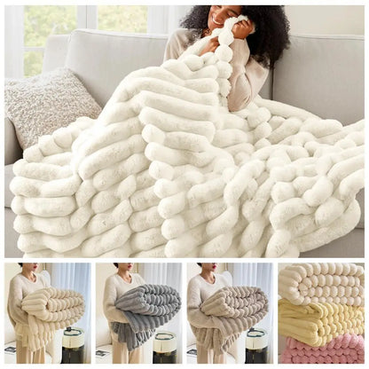 New Cotton Warm Blanket Spandex Solid Color Throw Blanket Skin-Friendly Double Sided Plush Striped Blankets Home Office