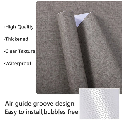 Faux Grasscloth Wallpaper Self-Adhesive Linen Texture Stickers For Wall Bedroom Living Room Cabinet Countertop Cover Stickers