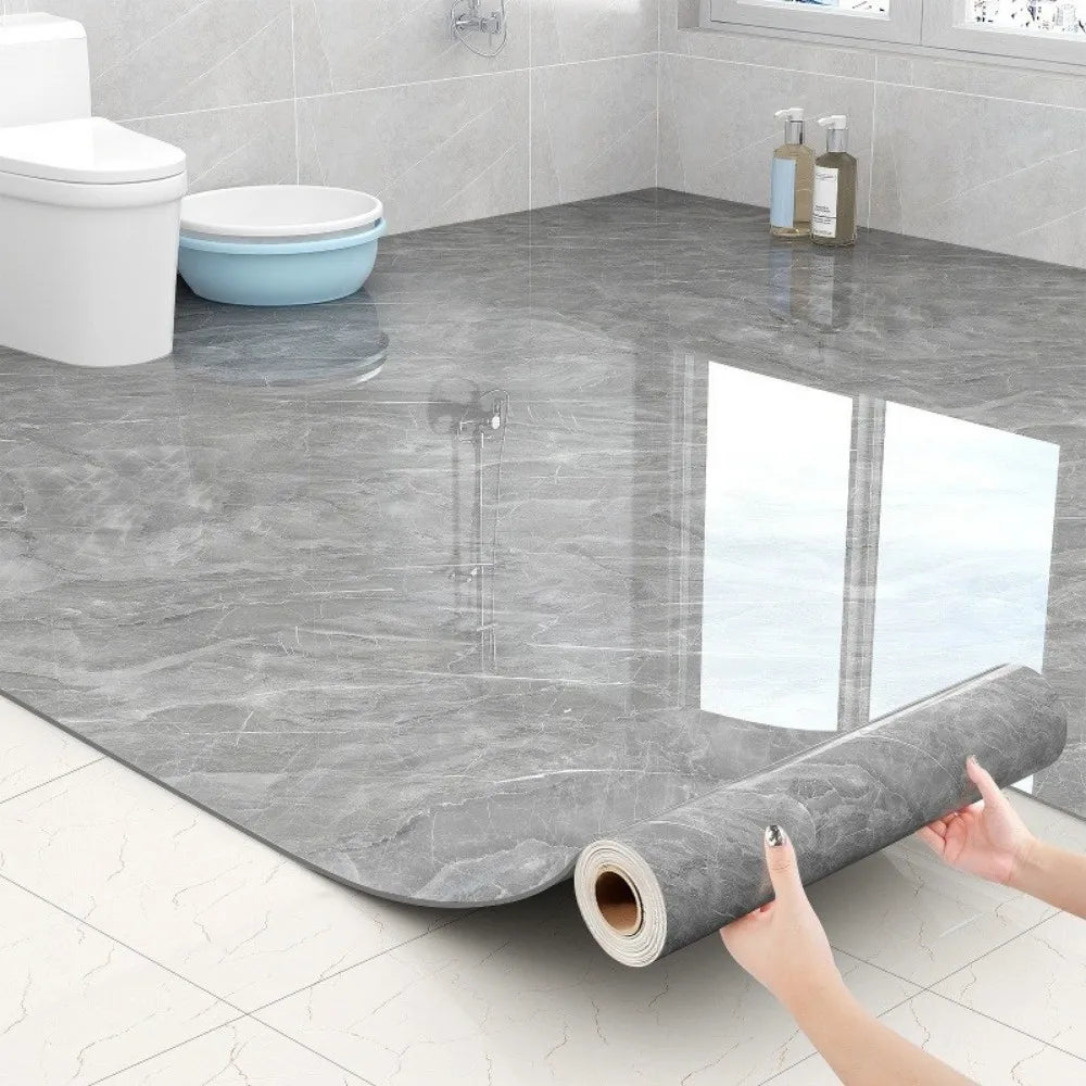 Imitation Marble Floor Tiles Waterproof Non-Slip Self-Adhesive Wallpaper Wear-Resistant Peel and Stick Decorative Floor Stickers