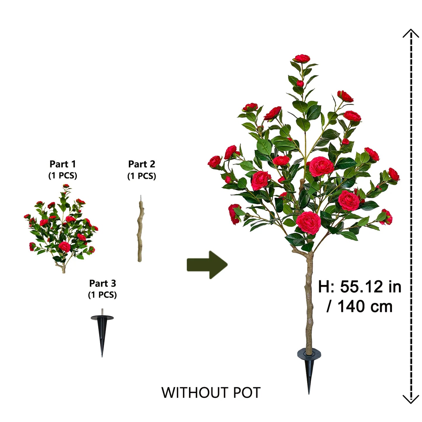 90-180CM Artificial Red Camellia Plant Ornament indoor outdoor for home wedding room balcony garden decoration for Christmas