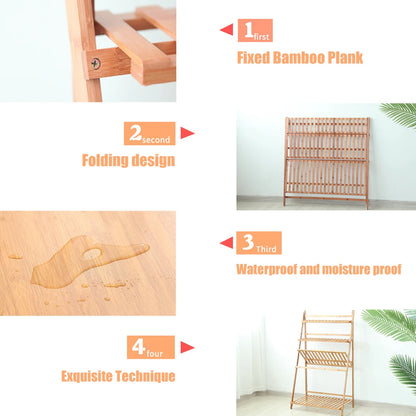 70/100cm Bamboo Plant Stand Folding 3 Tier Flower Pot Display Shelf Indoor Outdoor Ladder Garden Rack for Patio Balcony Living Room