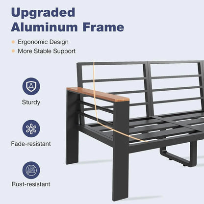 7-Seat Oversized Aluminum Patio Set, Washable Thick Cushions, Coffee Table & Umbrella, Custom