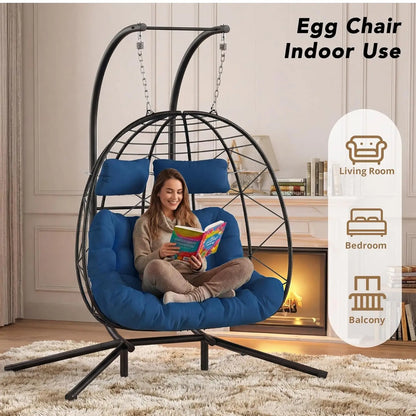 2-Person Wicker Hanging Egg Chair with Stand- 700 lb Capacity, Indoor/Outdoor Double Egg Swing Hammock Chair , Customized