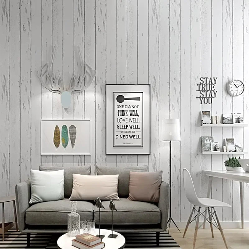 Retro White Wallpaper Wooden Pattern Dormitory Furniture Self-adhesive Wallpaper Background Wall Self-adhesive PVC Wallpaper