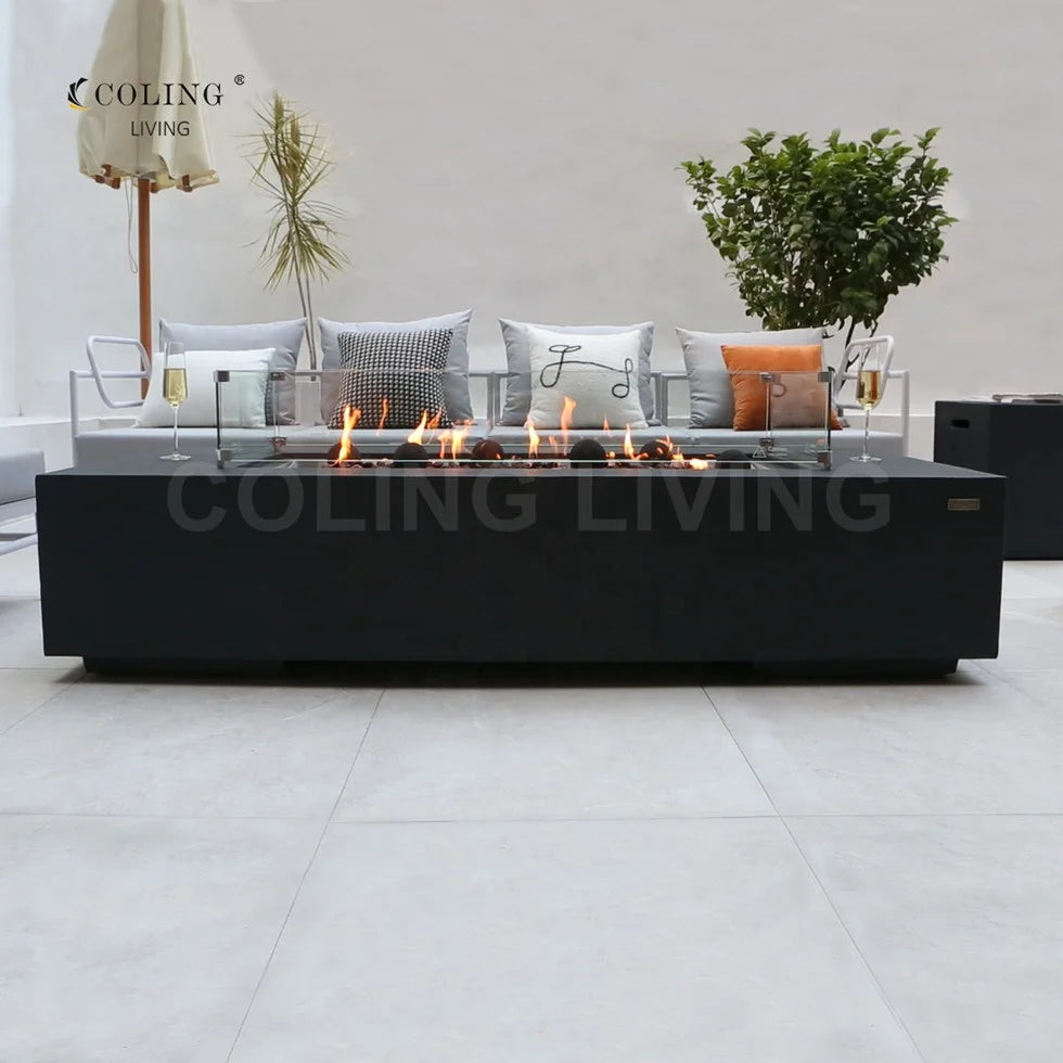 Luxury Outdoor Garden Furniture Factory's Propane Fire Pit Table with Smokeless Fireplace GFRC Concrete Gas Fire Pit