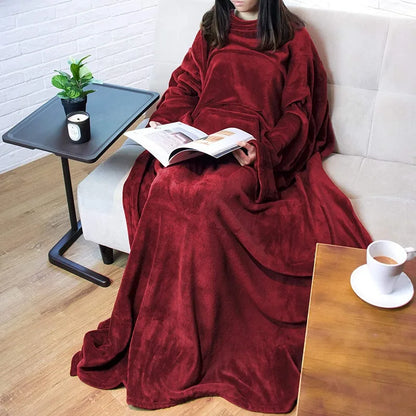 Home Wearable Adult Blanket Large Pocket Multifunctional Lazy Sleeve Blanket Antistatic Flannel Blanket TV Sofa Blanket