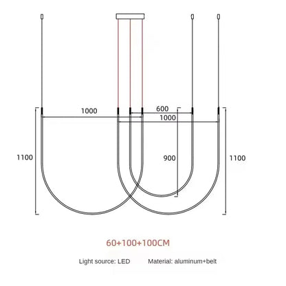 Living Room Study Modern New Lines U Shaped Designer Restaurant Exhibition Hall Chandelier LED Industrial Wind Belt Creativity
