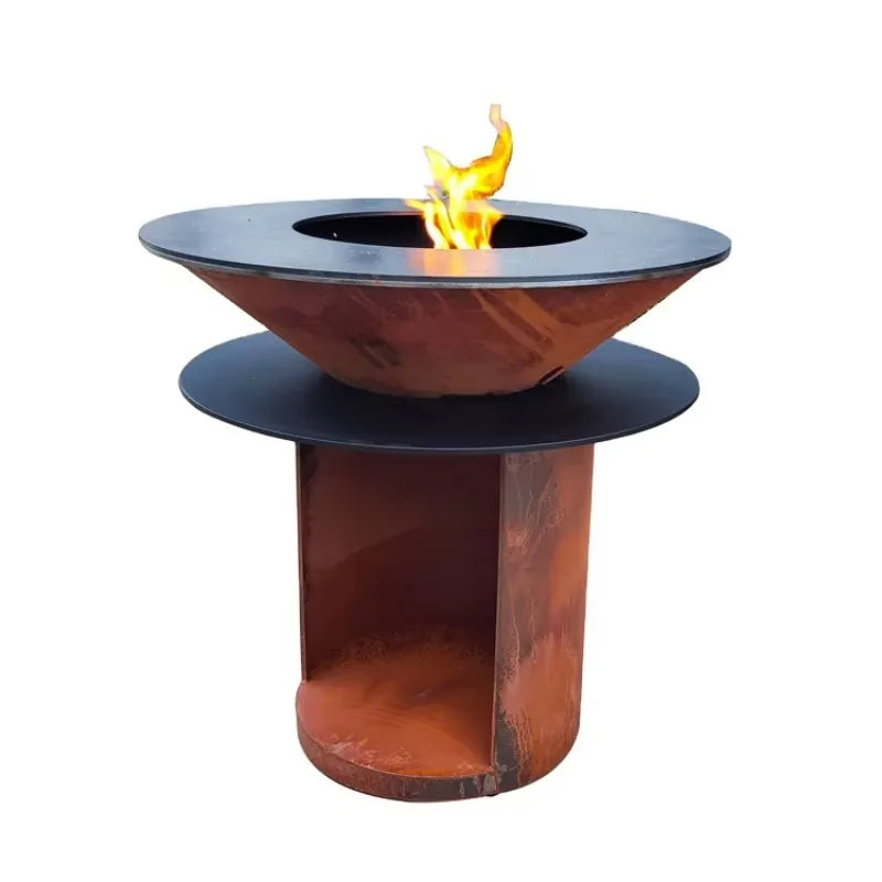 Large Corten Steel Fire Pit Outdoor Wood Burning Brazier BBQ Grill For Garden Backyard Patio Camping Cooking