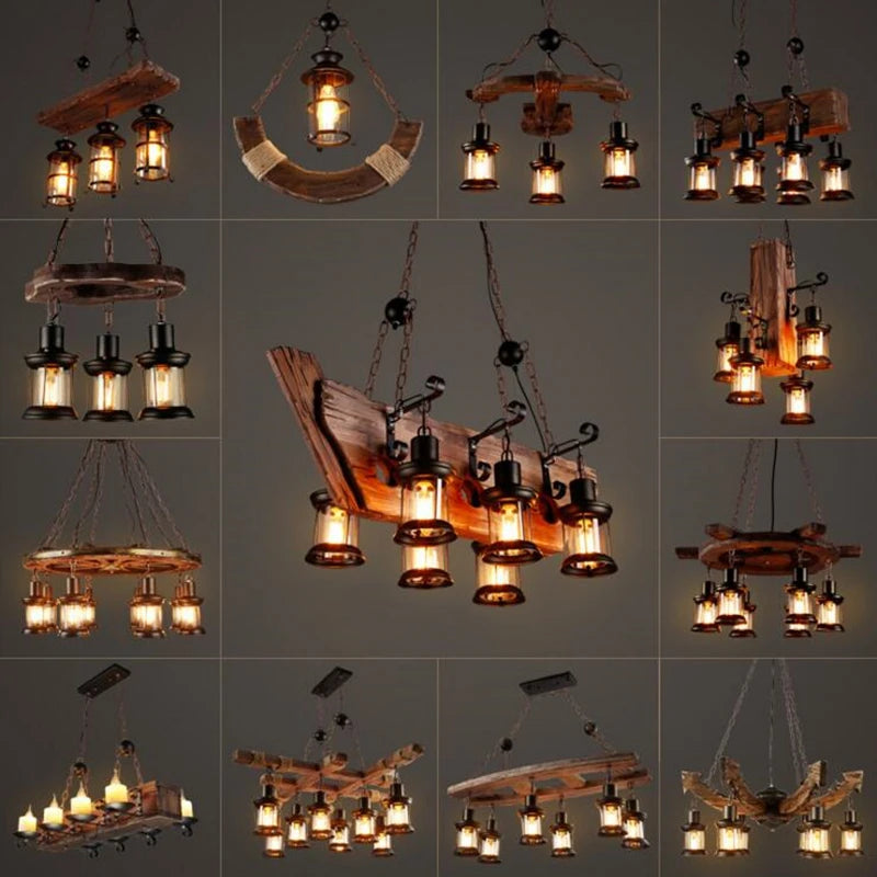 Rustic Lamp Coffee Bedroom Dining room Industrial Decor loft chandeliers Solid Retro Wood lamp suspension luminaire industrial