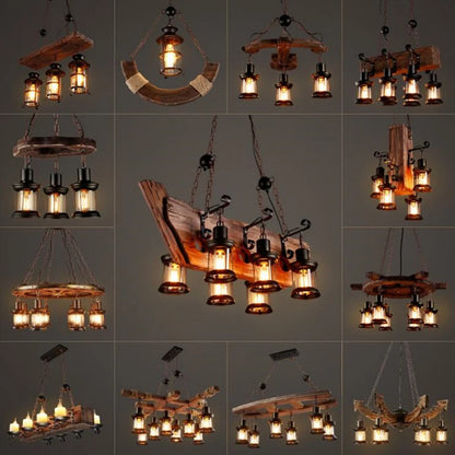 Rustic Lamp Coffee Bedroom Dining room Industrial Decor loft chandeliers Solid Retro Wood lamp suspension luminaire industrial