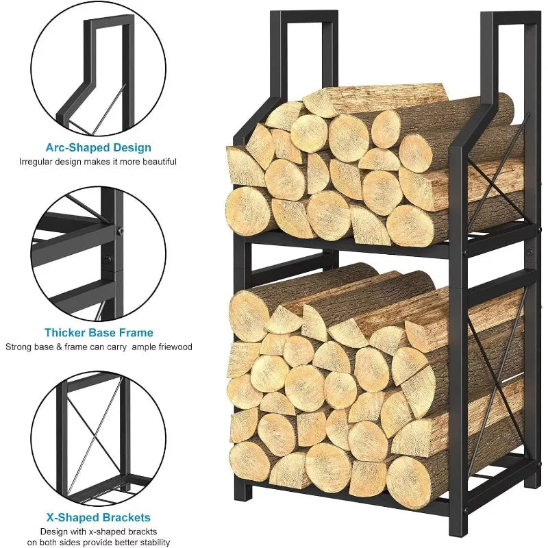 Fireplace Firewood Iron Double-layer Multi-layer Portable Comfortable Modern Indoor/Outdoor Log Stacking Storage Rack