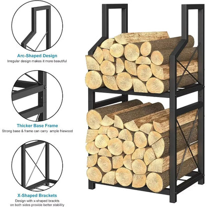 Fireplace Firewood Iron Double-layer Multi-layer Portable Comfortable Modern Indoor/Outdoor Log Stacking Storage Rack