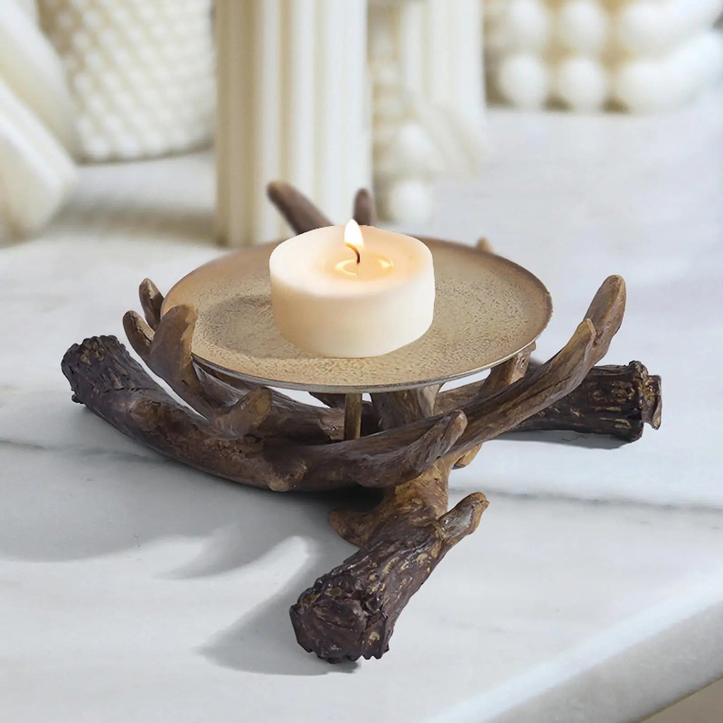 Resin Antler Candle Holder Craft Rustic Candlestick Holder for Table Bedroom House Decor Desktop Ornament