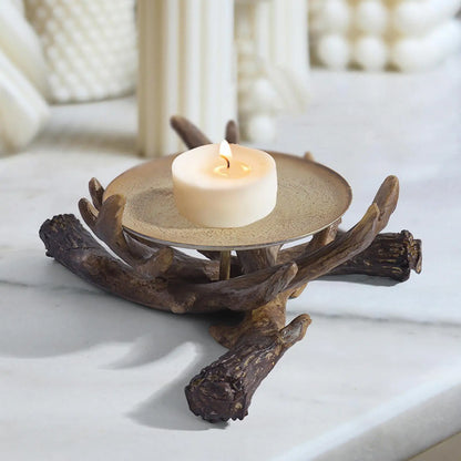 Resin Antler Candle Holder Craft Rustic Candlestick Holder for Table Bedroom House Decor Desktop Ornament
