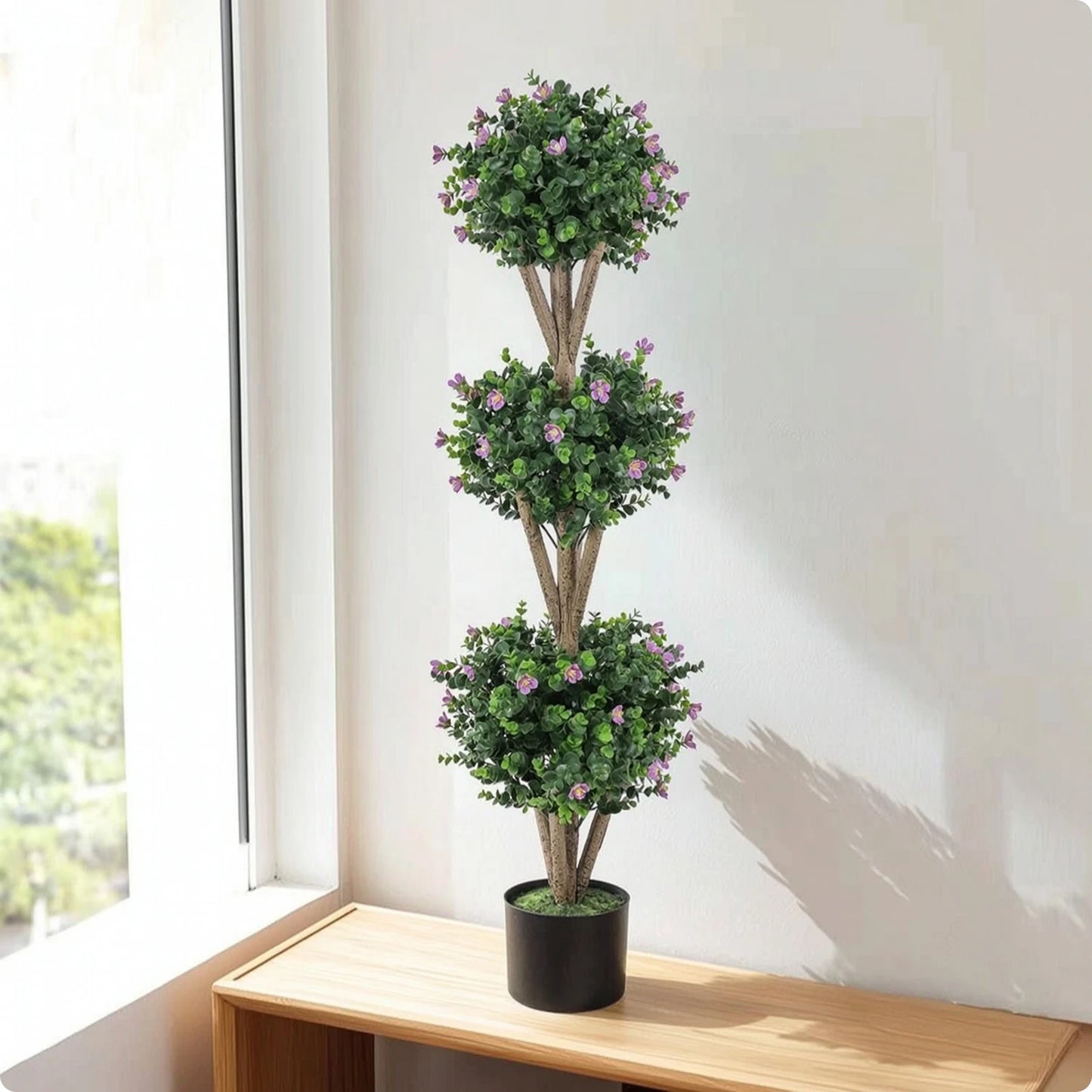 Triple Ball Topiary Tree Indoor Outdoor Artificial Topiary Tree Plant Realistic Faux for Entryway, Porch