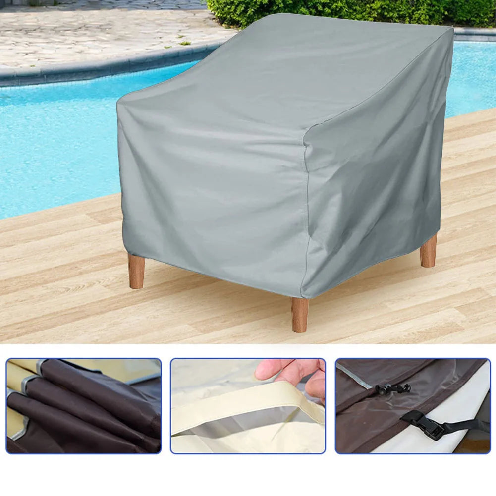 Outdoor Furniture Dust Cover Garden Tables And Other Garden Furniture 190T Waterproof Coated Grey Oxford Cloth Stacking