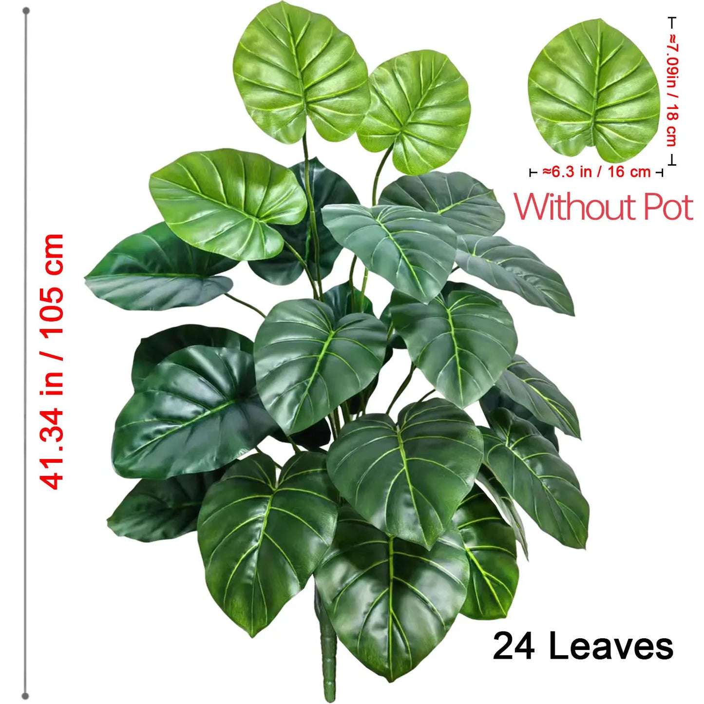 60-105cm Round-Leaf Fake Taro Plant, Real Touch Artificial Elephant Ear for Home Indoor Outdoor Garden Office Party Decor