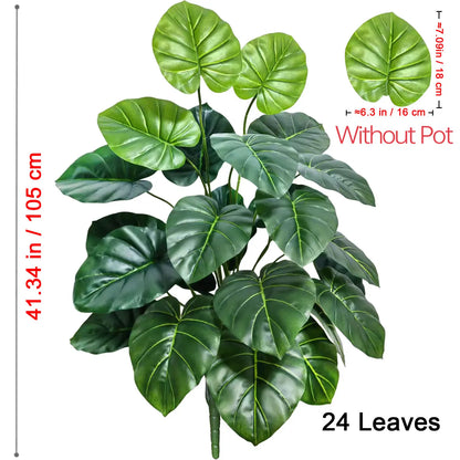 60-105cm Round-Leaf Fake Taro Plant, Real Touch Artificial Elephant Ear for Home Indoor Outdoor Garden Office Party Decor