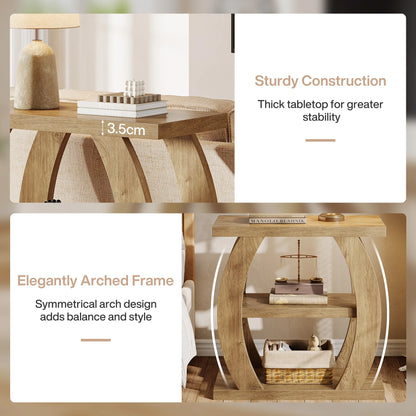 Tribesigns End Table for Living Room, 3-Tier Narrow Side Table with Storage, Farmhouse Wooden Beside Table with Geometric Frame, Tall Nightstand for Bedroom, Small Spaces, Natural Oak