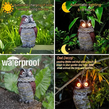 Garden Solar Owl Statue Outdoor Figurine Light Decor Glowing Eyes Spring Mounted Wobblying Head Resin Sculpture Decoration