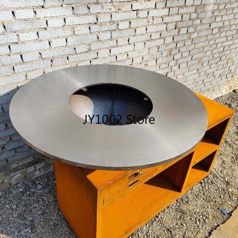 Heavy-Duty Steel BBQ Fire Pit Charcoal Grill with Wheels Rusty Finish for Outdoor Garden Cooking