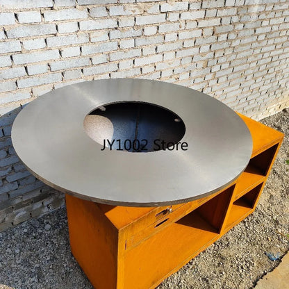 Heavy-Duty Steel BBQ Fire Pit Charcoal Grill with Wheels Rusty Finish for Outdoor Garden Cooking