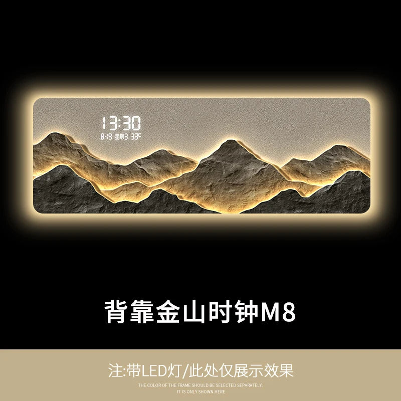 High end living room decoration painting, LED digital electronic clock, mountain back atmosphere light hanging painting