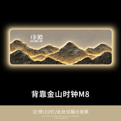 High end living room decoration painting, LED digital electronic clock, mountain back atmosphere light hanging painting