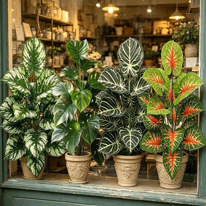 4pcs Artificial Plant Set Broadleaf Tropical Rainforest Palm Tree Indoor Outdoor Potted Plants for Wedding Office Hotel Garden