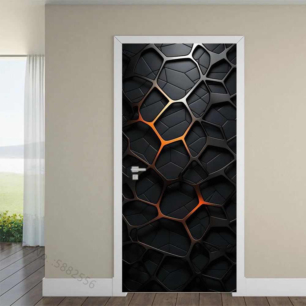 Black Art Mural Wood Texture Flower Star Waterproof Self-Adhesive Wallpaper Stickers for Door Bedroom Living Room Cabinets Decor