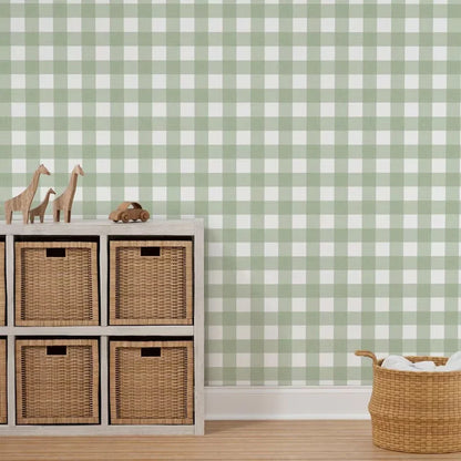 Pastel Checkered Pink & Green Wallpaper Nursery Child Art Decal Kids Room Bedroom Living Home Decor Waterproof Peel and Stick