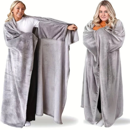 Cozy Flannel Winter Wearable Blanket Thickened Sofa Throw Blanket Washable Soft Leisure Blanket Winter
