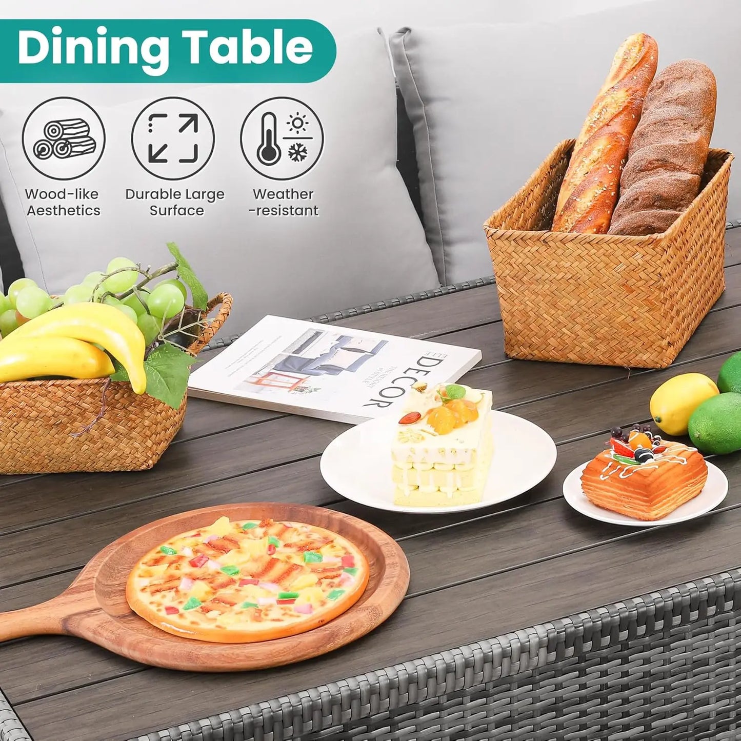 7pc Wicker Patio Furniture Set Dining Table Chairs Ottoman Outdoor Garden Grey, Custom
