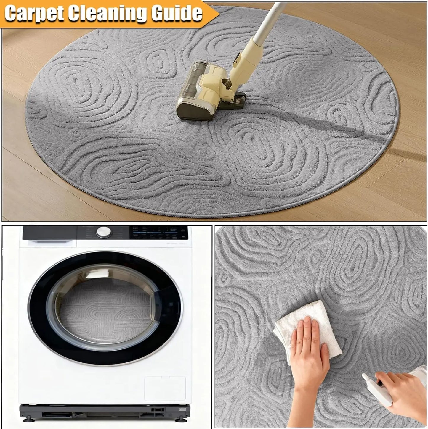 3D Geometric Round Rug – Soft High-Low Polyester,Washable & Non-Slip,Modern Circle Carpet Living Room,Bedroom,Nursery 60-120cm