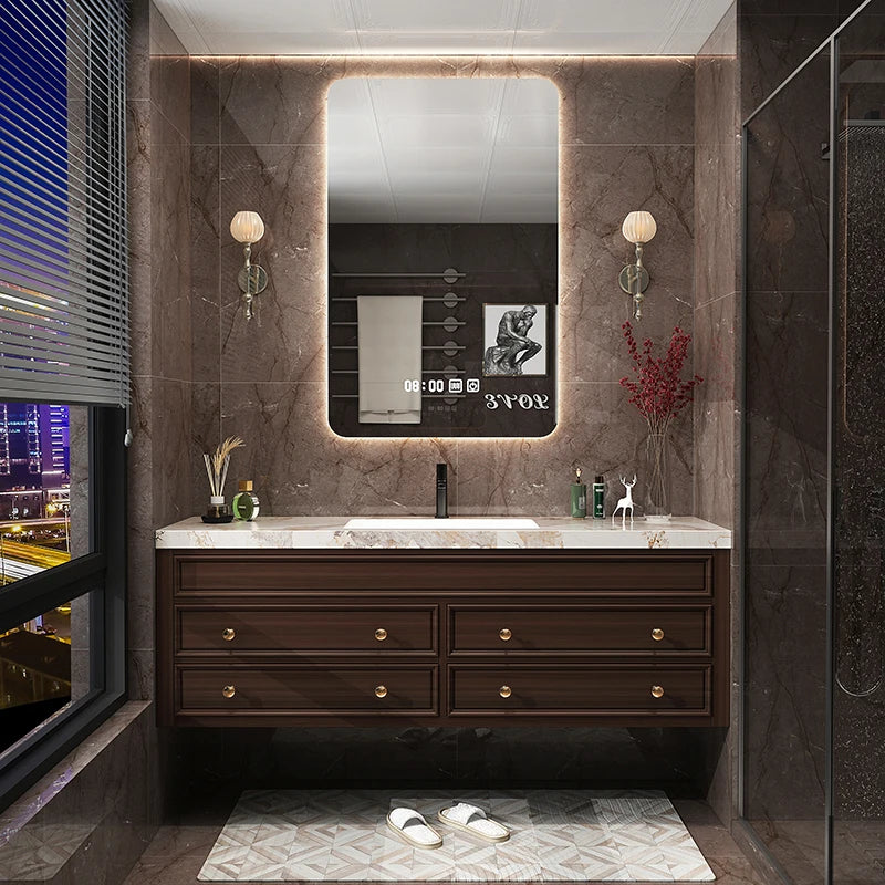 Rustic Retro Bathroom Cabinet Luxury Integrated Black Vanity Bathroom Cabinet Storage Organization Mobile Bagno Home Furniture