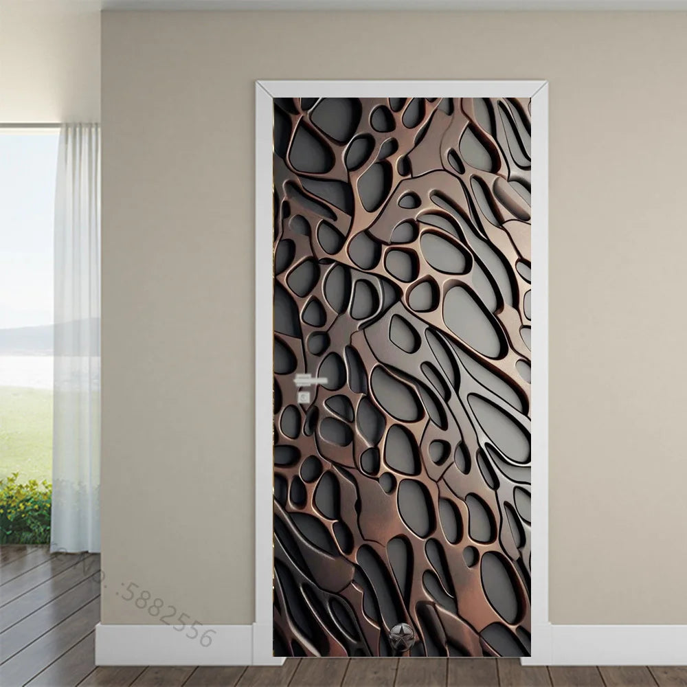 Black Art Mural Wood Texture Flower Star Waterproof Self-Adhesive Wallpaper Stickers for Door Bedroom Living Room Cabinets Decor