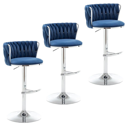 Gold Velvet Bar Stools Set of 3, Swivel Counter Height Bar Stools with Back, Adjustable Woven Barstools for Kitchen, Customized