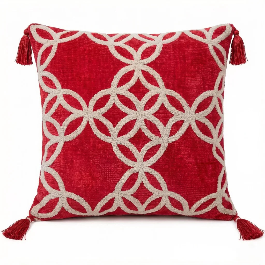 New House Red Pillows for Sofa Decoration Nordic Style Decorative Pillow Case Cover Tassels Throw Pillows with Geometric Lines