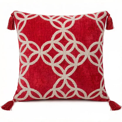 New House Red Pillows for Sofa Decoration Nordic Style Decorative Pillow Case Cover Tassels Throw Pillows with Geometric Lines
